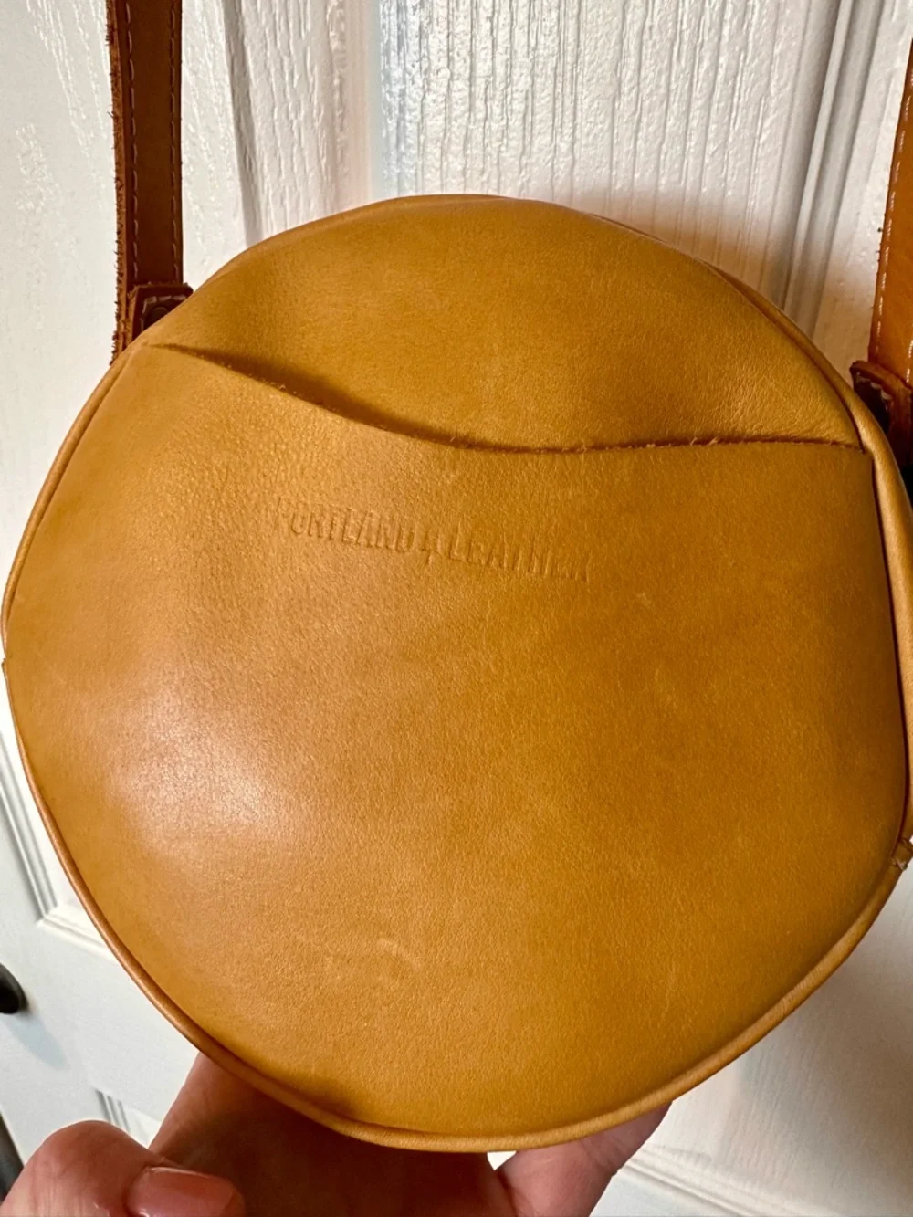 Portland Leather Circle Crossbody Bag - Mustard Yellow - Picture 2 of 4